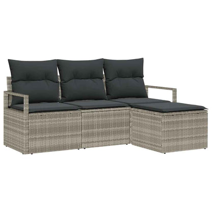 Sofa Set mit Kissen mit Speicher 4 pcs Hellgrau Poly-Rattan