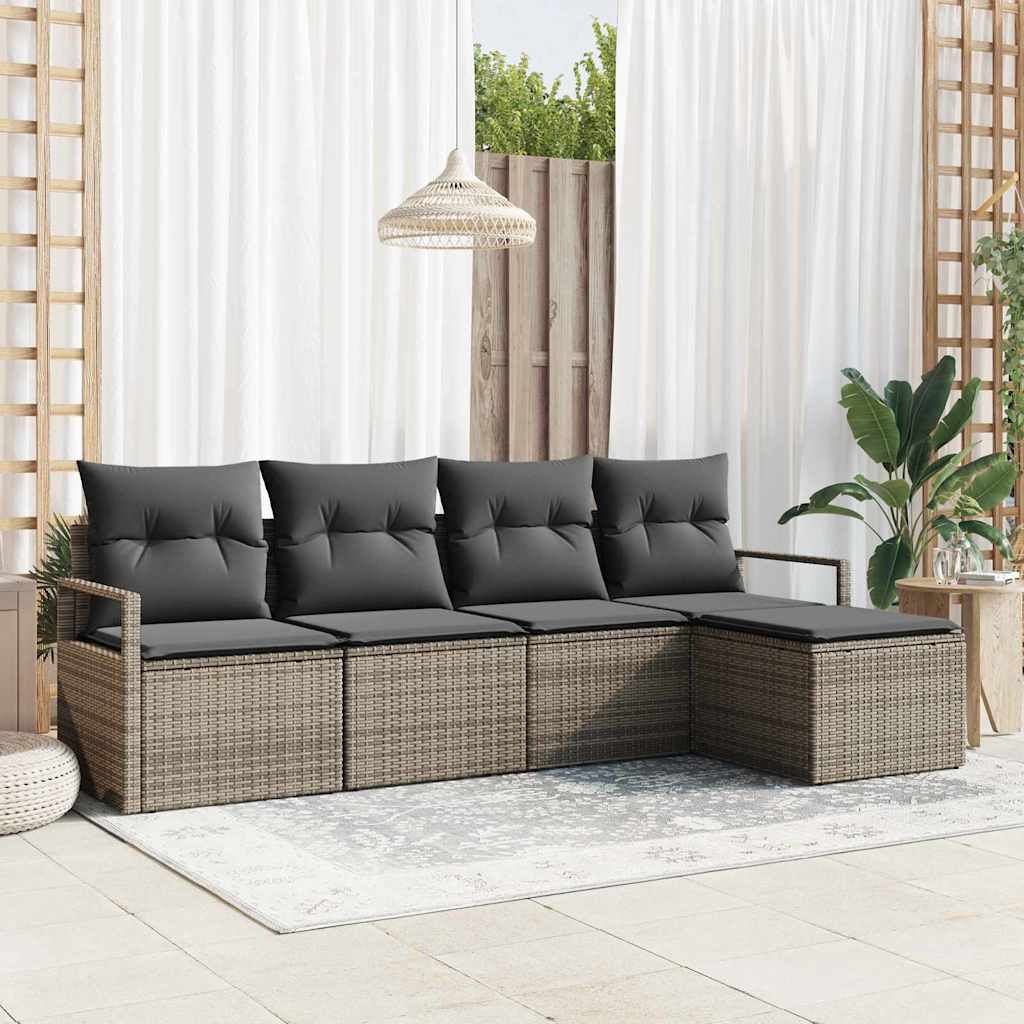 Sofa Set mit Kissen mit Speicher 5 pcs Grau Poly-Rattan