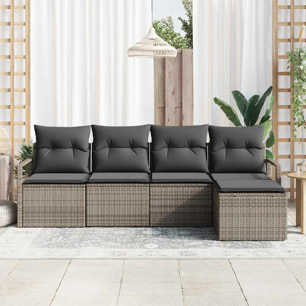 Sofa Set mit Kissen mit Speicher 5 pcs Grau Poly-Rattan