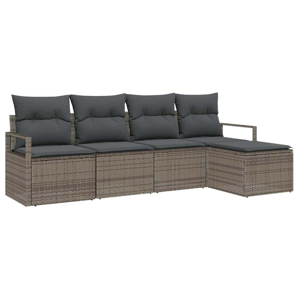 Sofa Set mit Kissen mit Speicher 5 pcs Grau Poly-Rattan