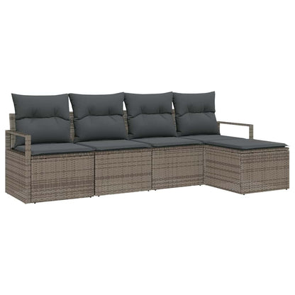 Sofa Set mit Kissen mit Speicher 5 pcs Grau Poly-Rattan