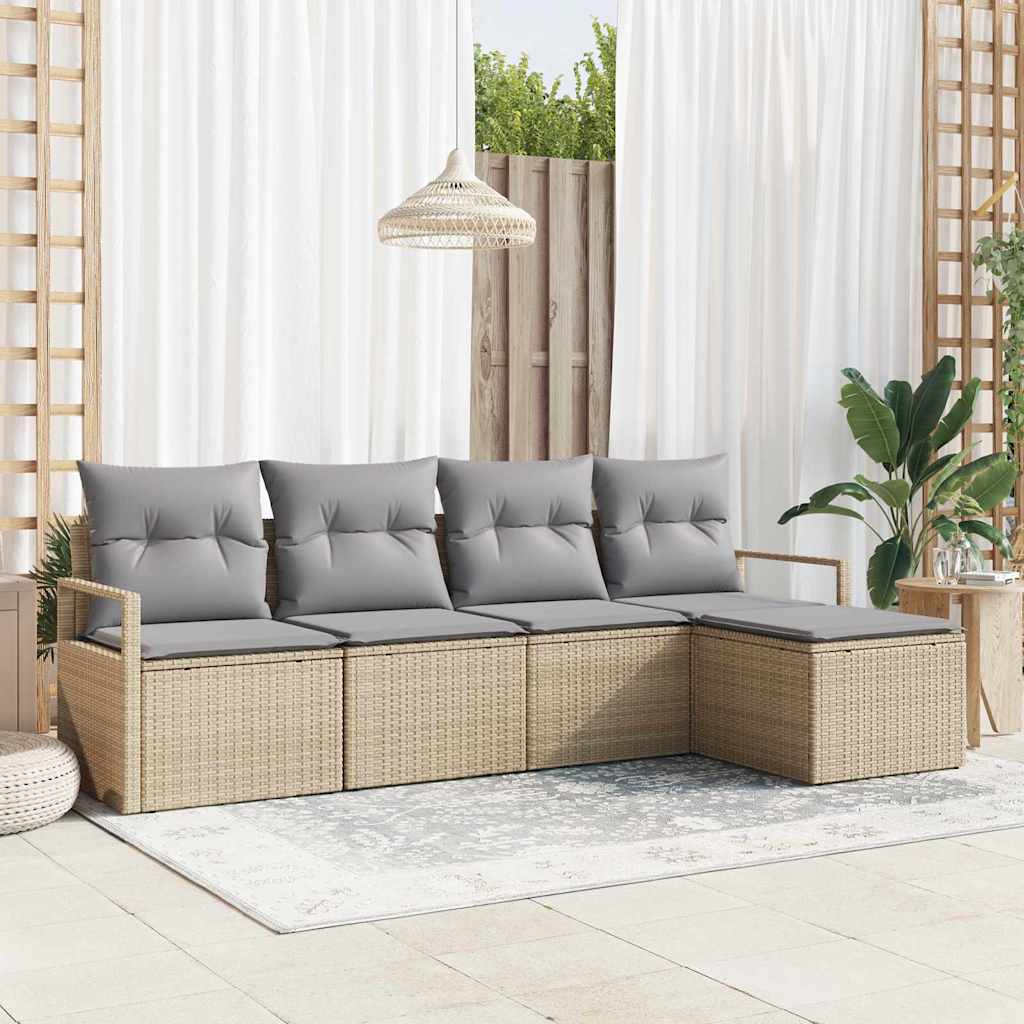 Sofa Set mit Kissen 5 pcs Beige und Hellgrau Poly-Rattan