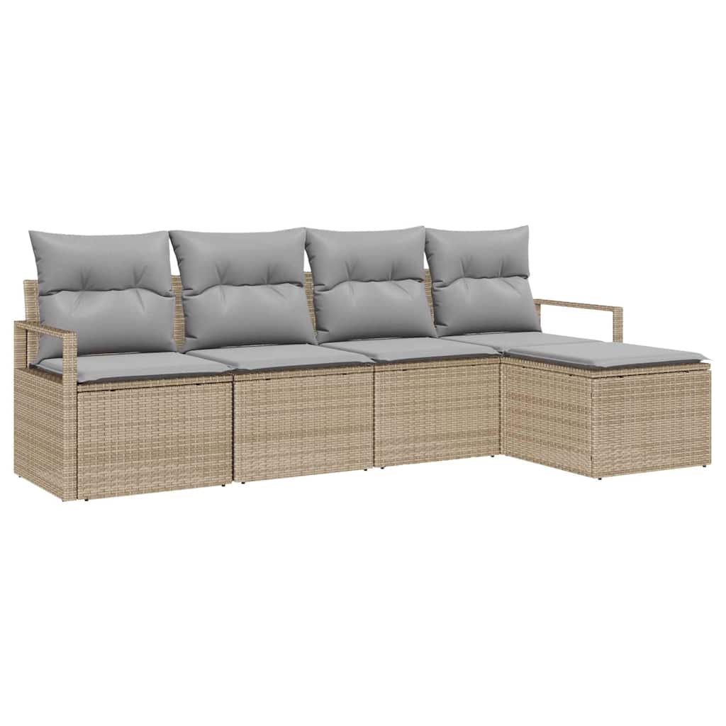 Sofa Set mit Kissen 5 pcs Beige und Hellgrau Poly-Rattan