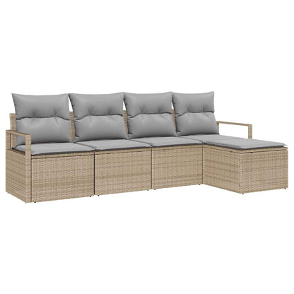 Sofa Set mit Kissen 5 pcs Beige und Hellgrau Poly-Rattan