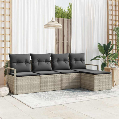 Sofa Set mit Kissen mit Speicher 5 pcs Hellgrau Poly-Rattan