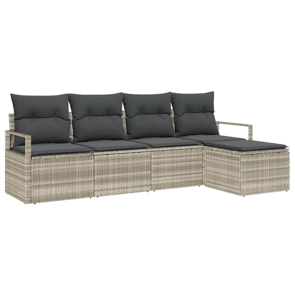 Sofa Set mit Kissen mit Speicher 5 pcs Hellgrau Poly-Rattan