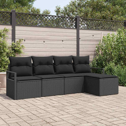 Sofa Set mit Kissen mit Speicher 5 pcs Schwarz Poly-Rattan