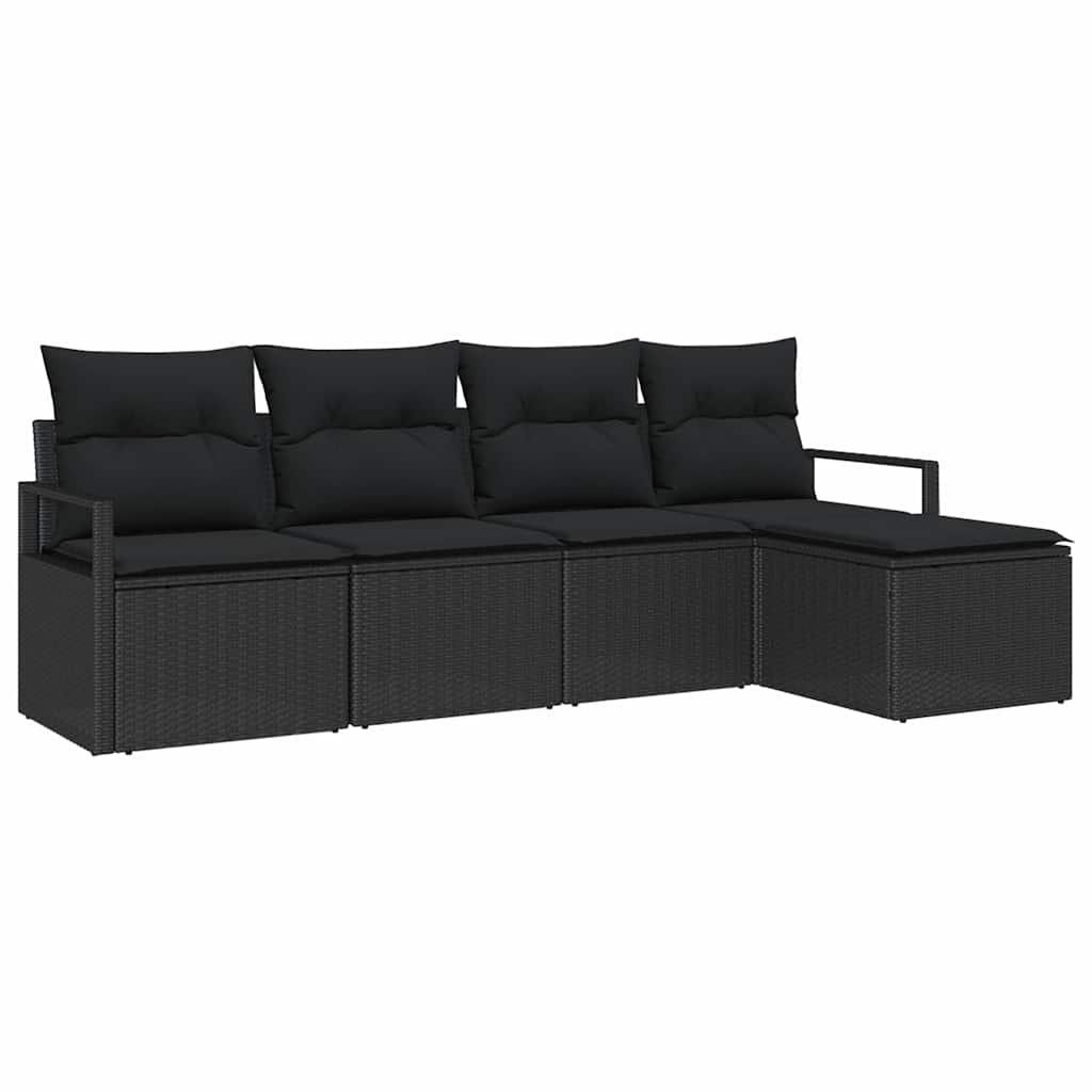 Sofa Set mit Kissen mit Speicher 5 pcs Schwarz Poly-Rattan
