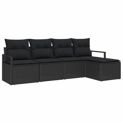 Sofa Set mit Kissen mit Speicher 5 pcs Schwarz Poly-Rattan