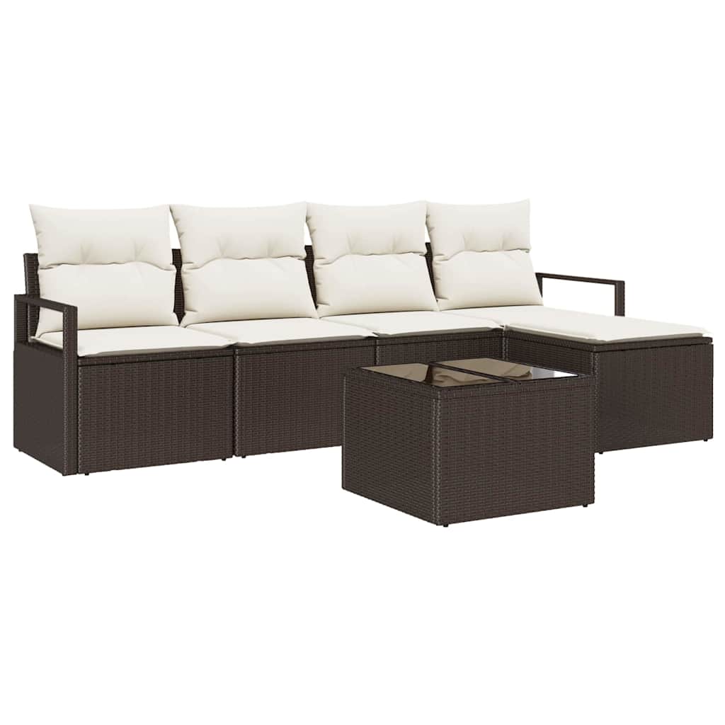 Sofa Set mit Kissen 6 pcs Braun und Creme Poly-Rattan