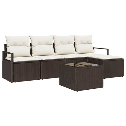 Sofa Set mit Kissen 6 pcs Braun und Creme Poly-Rattan