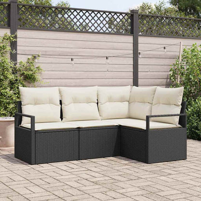 Sofa Set mit Kissen 4 pcs Schwarz und Creme Poly-Rattan
