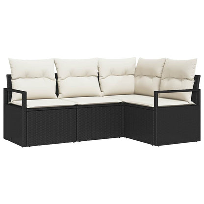 Sofa Set mit Kissen 4 pcs Schwarz und Creme Poly-Rattan