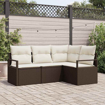 vidaXL Ensemble canapé 4 pcs avec coussins en résine tressée marron et crème