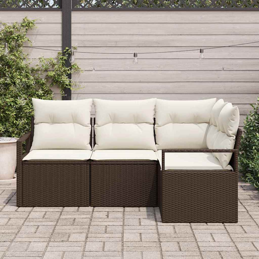 vidaXL Ensemble canapé 4 pcs avec coussins en résine tressée marron et crème