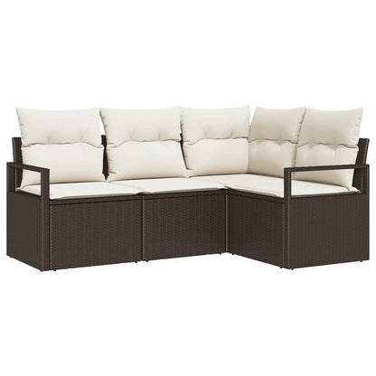vidaXL Ensemble canapé 4 pcs avec coussins en résine tressée marron et crème