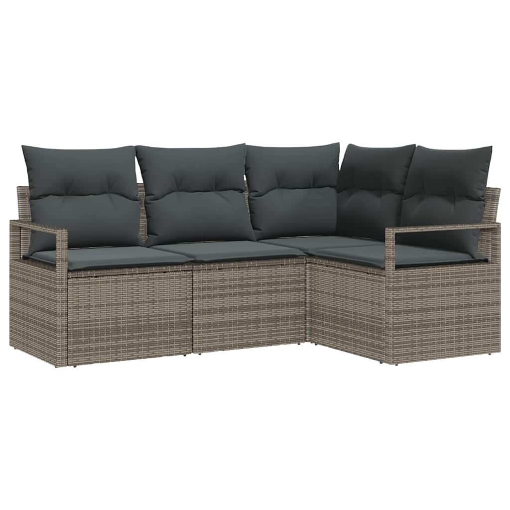 Sofa Set mit Kissen mit Speicher 4 pcs Grau Poly-Rattan