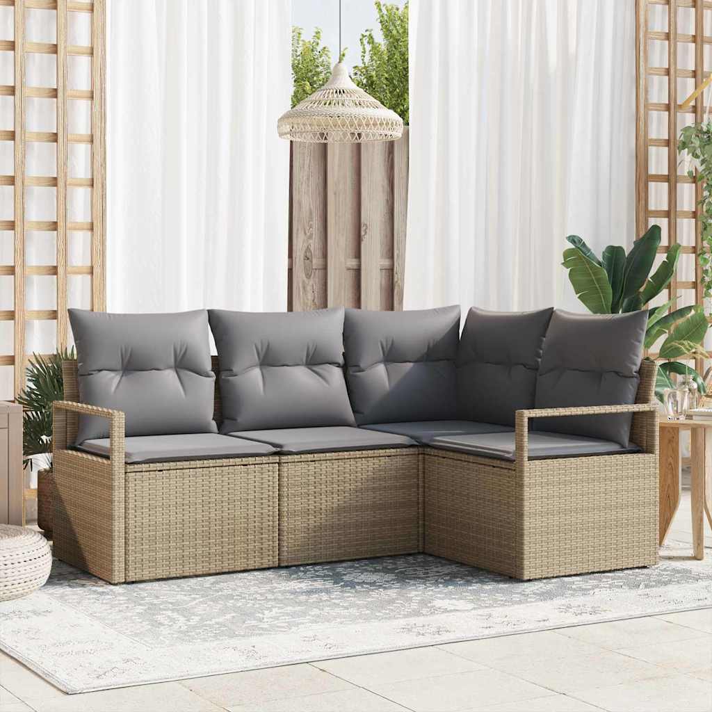 Sofa Set mit Kissen 4 pcs Beige und Hellgrau Poly-Rattan