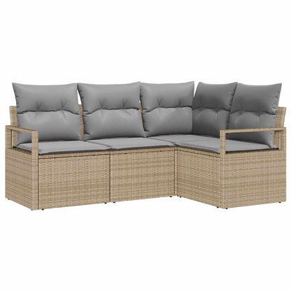 Sofa Set mit Kissen 4 pcs Beige und Hellgrau Poly-Rattan