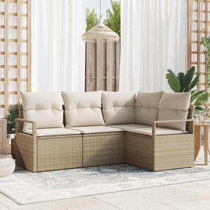 Sofa Set mit Kissen 4 pcs Beige und Creme Poly-Rattan