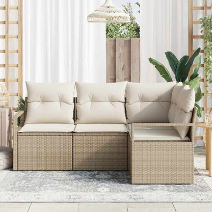 Sofa Set mit Kissen 4 pcs Beige und Creme Poly-Rattan