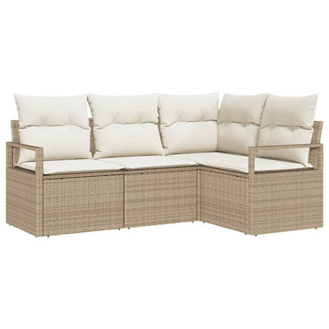 vidaXL Sofa Set mit Kissen 4 pcs Beige und Creme Poly-Rattan