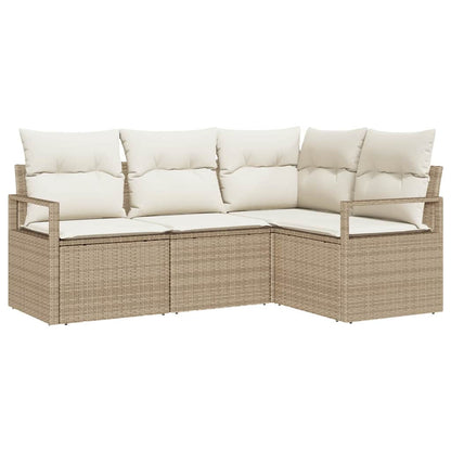 Sofa Set mit Kissen 4 pcs Beige und Creme Poly-Rattan
