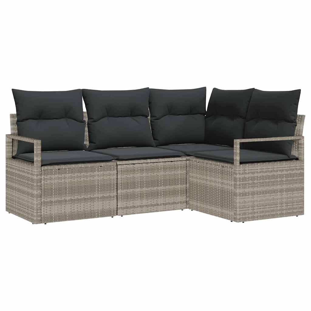 Sofa Set mit Kissen mit Speicher 4 pcs Hellgrau Poly-Rattan