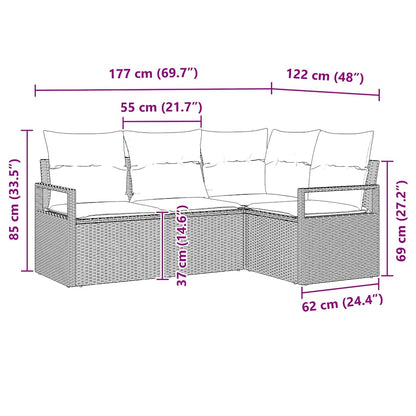 vidaXL Sofa Set mit Kissen mit Speicher 4 pcs Hellgrau Poly-Rattan
