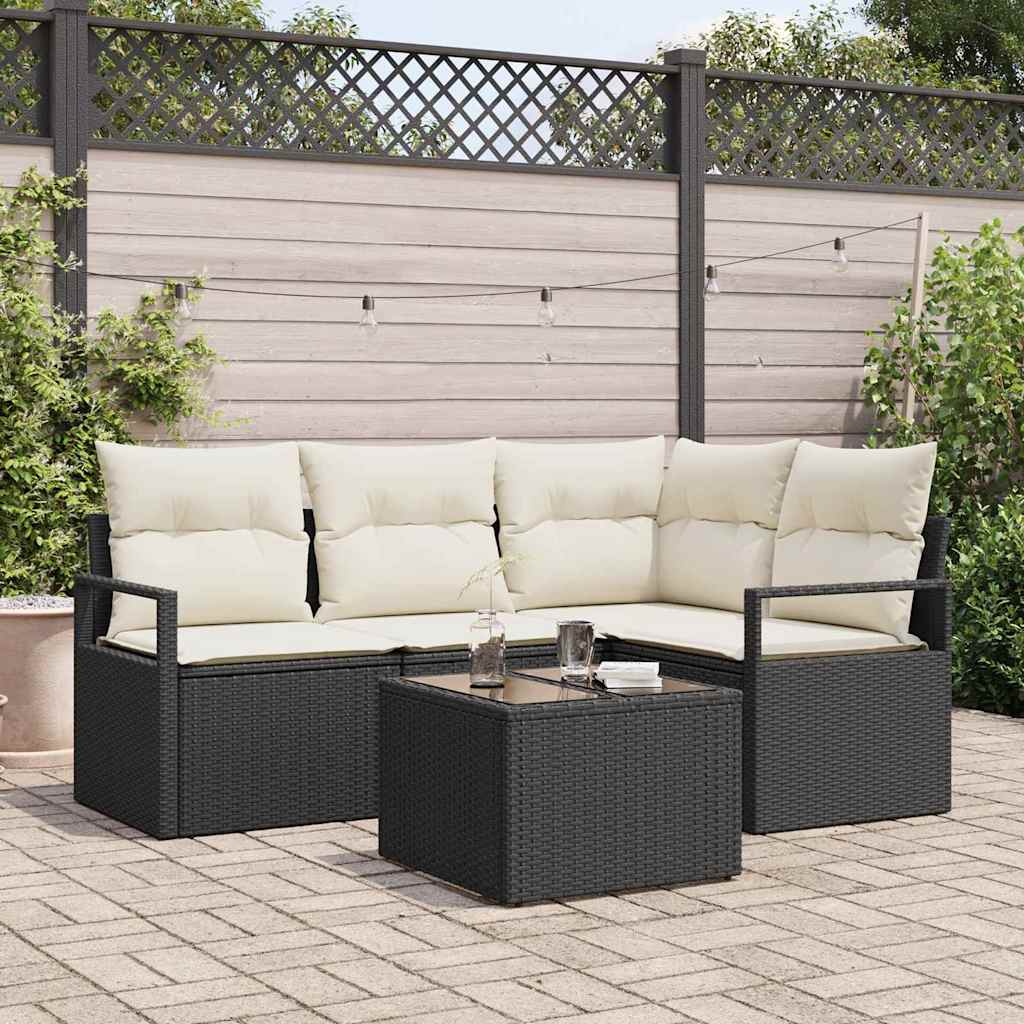 Sofa Set mit Kissen 5 pcs Braun und Creme Poly-Rattan