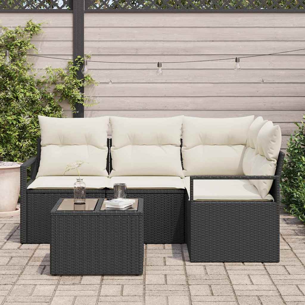 vidaXL Sofa Set mit Kissen 5 pcs Braun und Creme Poly-Rattan