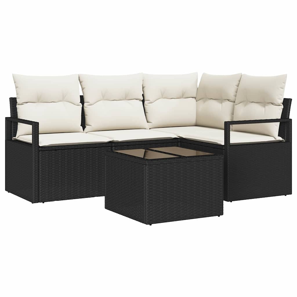 Sofa Set mit Kissen 5 pcs Braun und Creme Poly-Rattan