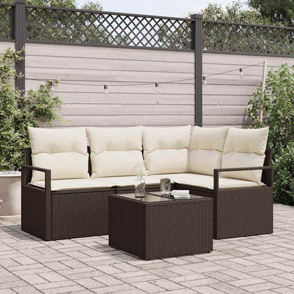 vidaXL Salon de jardin avec coussins 5 pcs Marron et Crème Résine tressée
