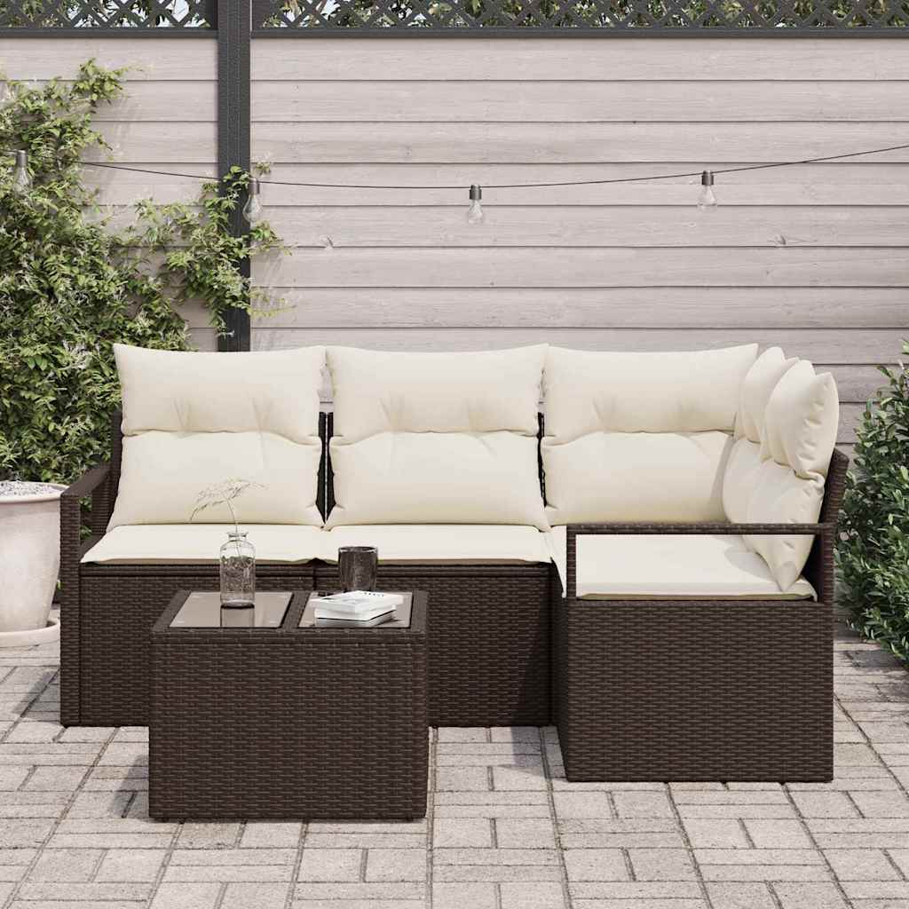 vidaXL Salon de jardin avec coussins 5 pcs Marron et Crème Résine tressée