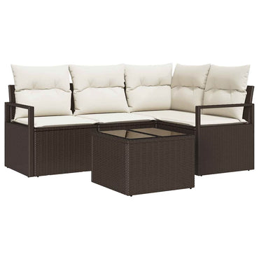vidaXL Salon de jardin avec coussins 5 pcs Marron et Crème Résine tressée
