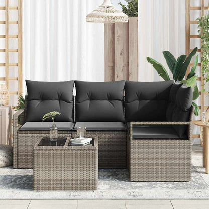 Sofa Set mit Kissen mit Speicher 5 pcs Hellgrau Poly-Rattan