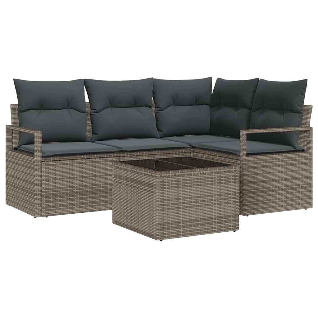 Sofa Set mit Kissen mit Speicher 5 pcs Hellgrau Poly-Rattan