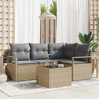 Sofa Set mit Kissen 5 pcs Beige und Hellgrau Poly-Rattan