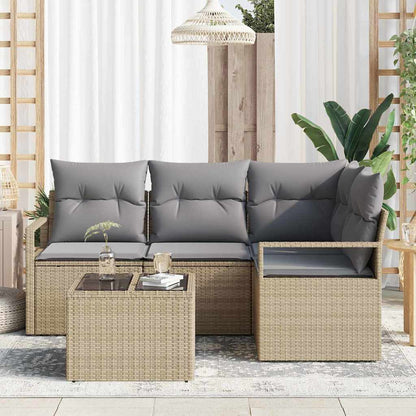 Sofa Set mit Kissen 5 pcs Beige und Hellgrau Poly-Rattan