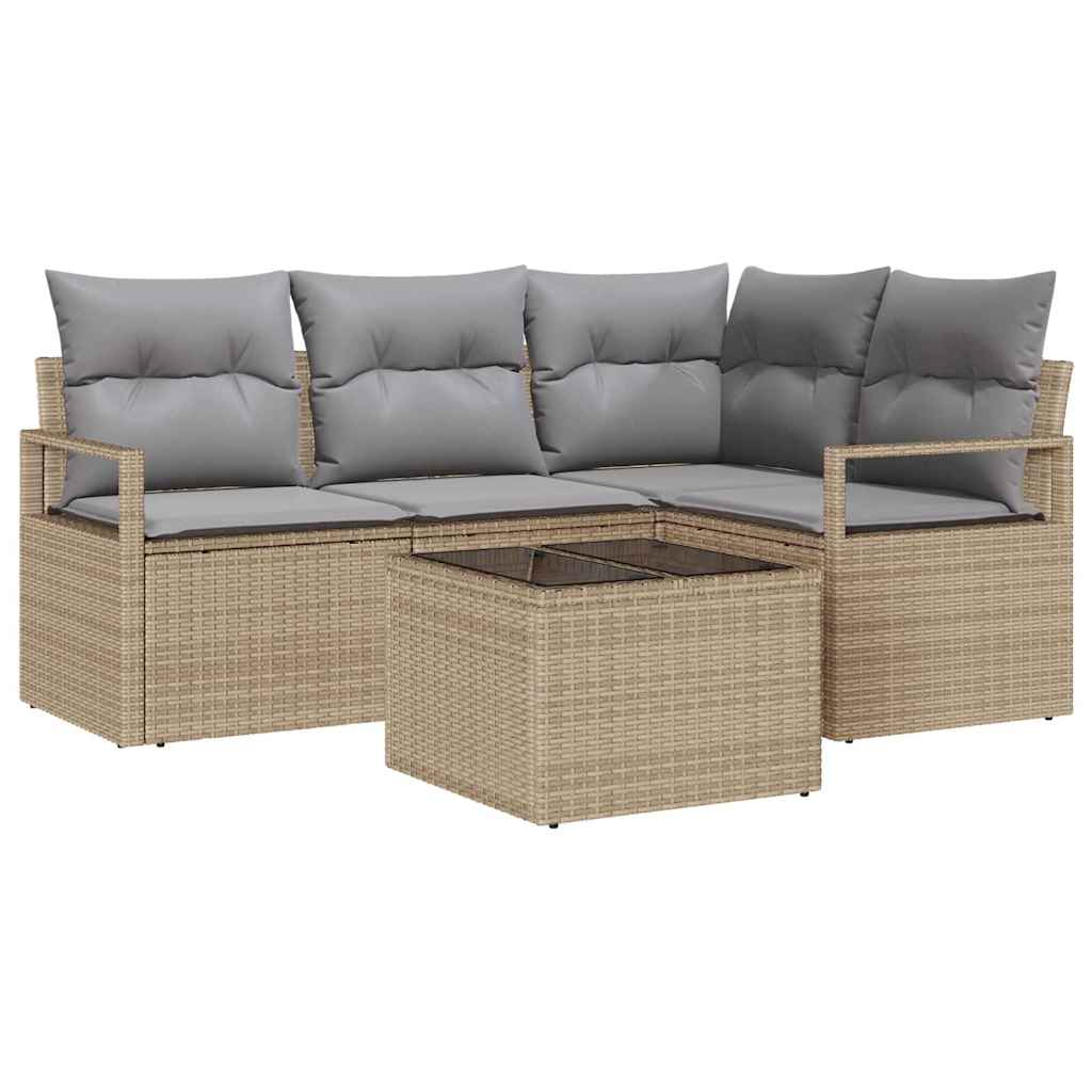 Sofa Set mit Kissen 5 pcs Beige und Hellgrau Poly-Rattan