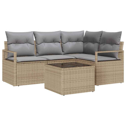 Sofa Set mit Kissen 5 pcs Beige und Hellgrau Poly-Rattan
