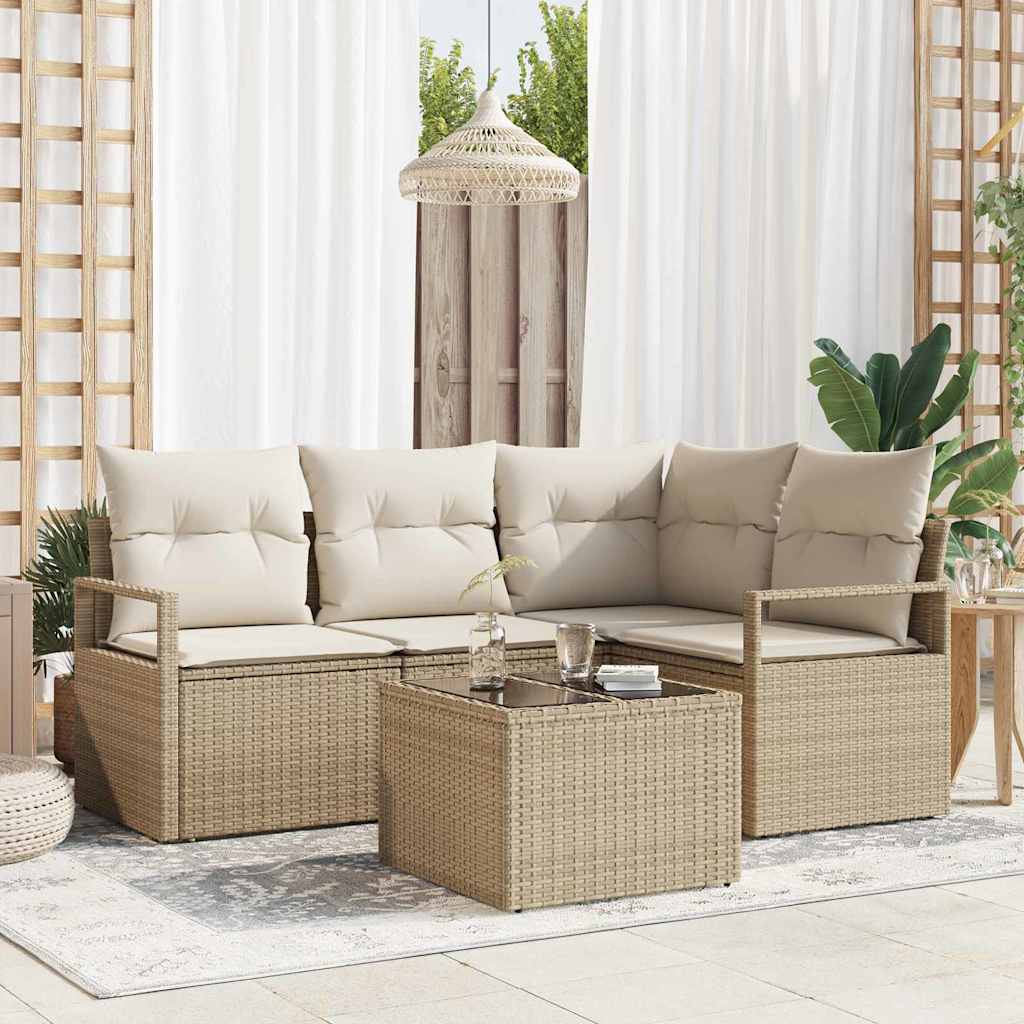 vidaXL Sofa Set mit Kissen 5 pcs Beige und Creme Poly-Rattan