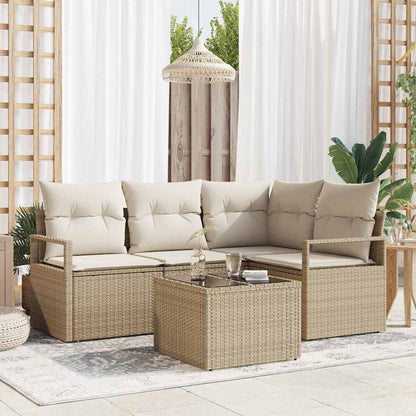 vidaXL Sofa Set mit Kissen 5 pcs Beige und Creme Poly-Rattan