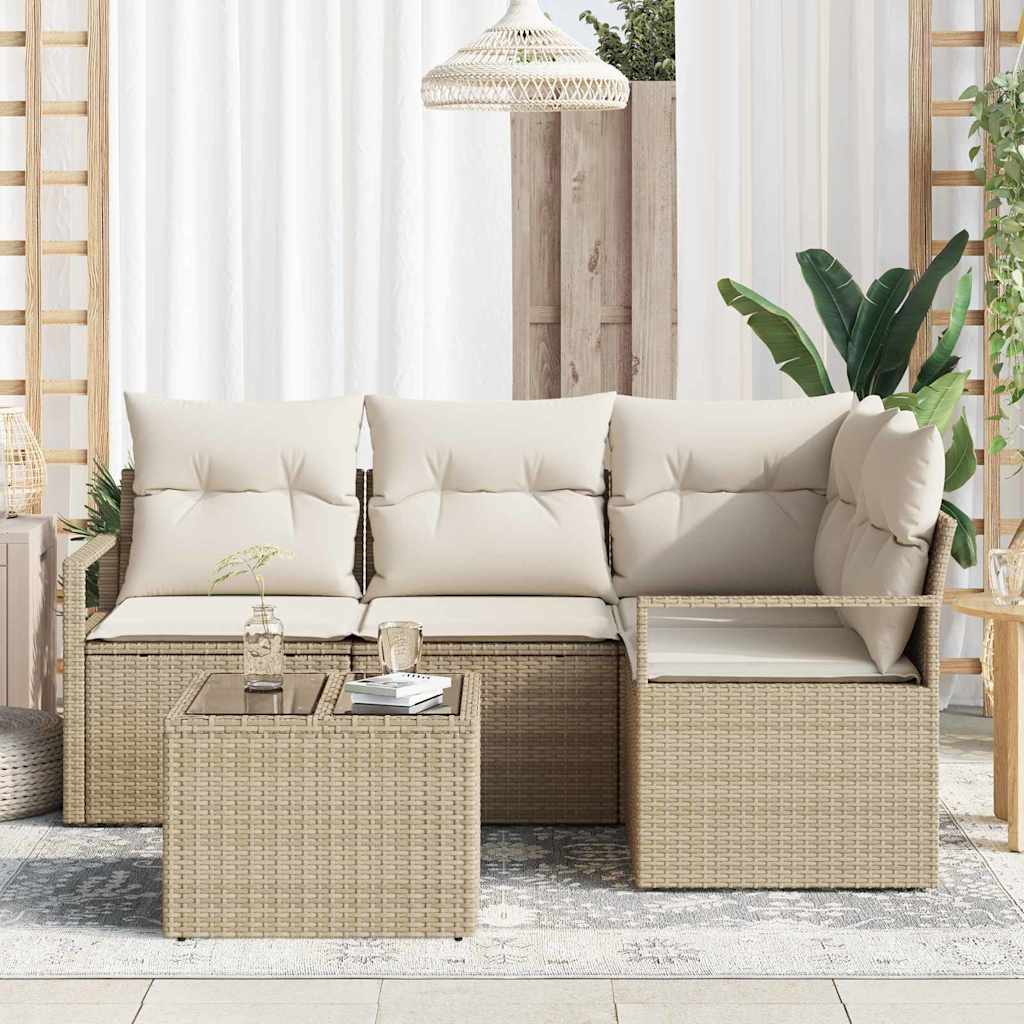 vidaXL Sofa Set mit Kissen 5 pcs Beige und Creme Poly-Rattan