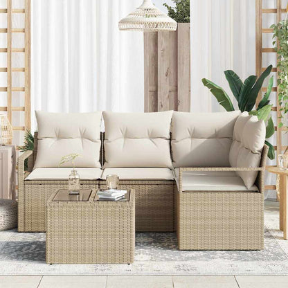vidaXL Sofa Set mit Kissen 5 pcs Beige und Creme Poly-Rattan