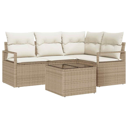 vidaXL Sofa Set mit Kissen 5 pcs Beige und Creme Poly-Rattan
