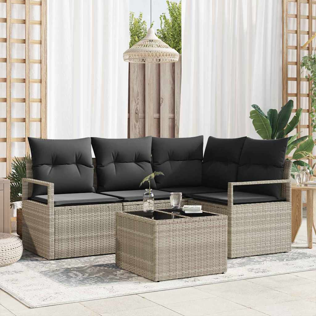 vidaXL Sofa Set mit Kissen mit Speicher 5 pcs Hellgrau Poly-Rattan