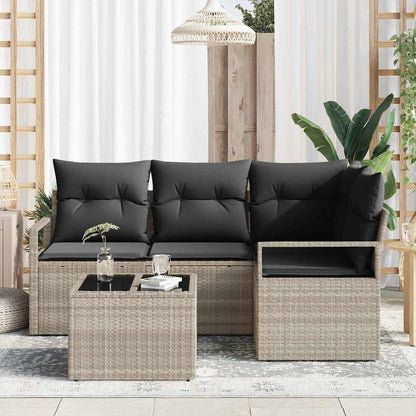 vidaXL Sofa Set mit Kissen mit Speicher 5 pcs Hellgrau Poly-Rattan