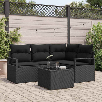 vidaXL Sofa Set mit Kissen mit Speicher 5 pcs Schwarz Poly-Rattan