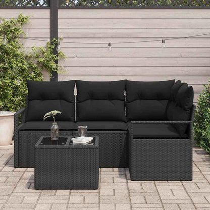 vidaXL Sofa Set mit Kissen mit Speicher 5 pcs Schwarz Poly-Rattan